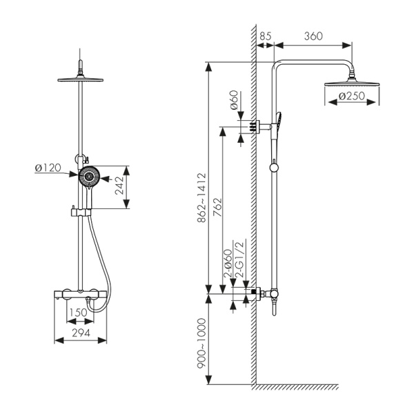 05577-15 Душевая система KAISER Serio с термостатом